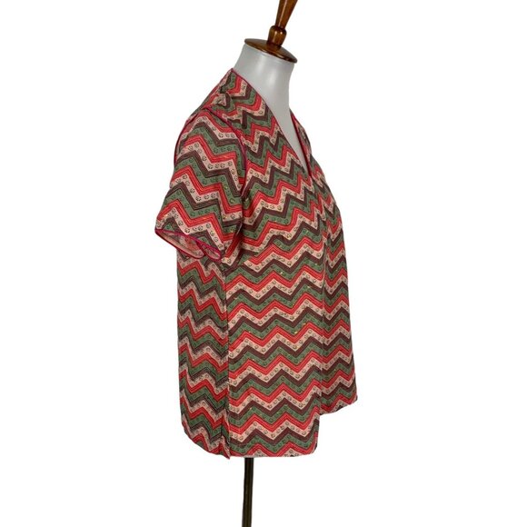 Biba Boho Top 36 Short Sleeve V Neck Retro Multicolor Lightweight - Picture 3 of 6